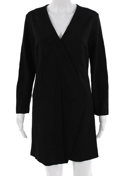 Cynthia Steffe Womens Sheath Wrap Dress Black V-Neck Long Sleeve Zip Size 10