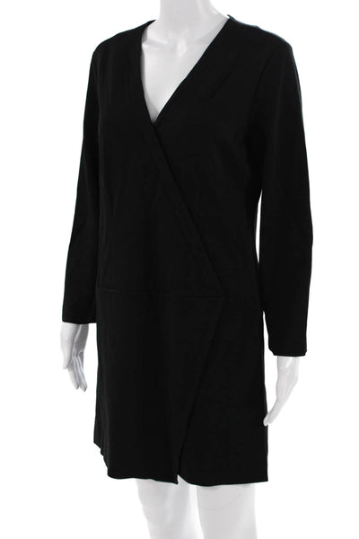 Cynthia Steffe Womens Sheath Wrap Dress Black V-Neck Long Sleeve Zip Size 10
