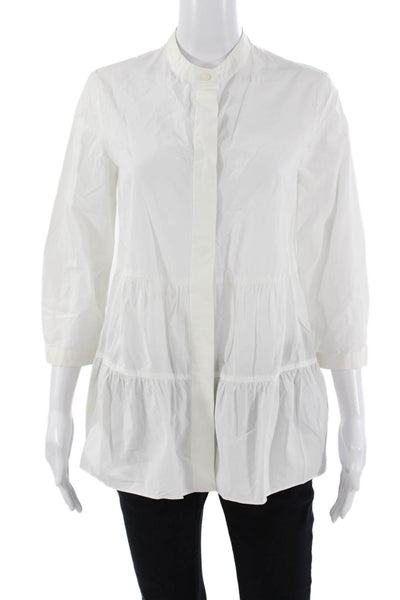 COS Womens Tunic Blouse High Neck Button 3/4 Sleeve Cotton White Size 6