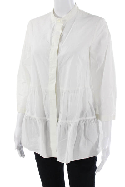COS Womens Tunic Blouse High Neck Button 3/4 Sleeve Cotton White Size 6