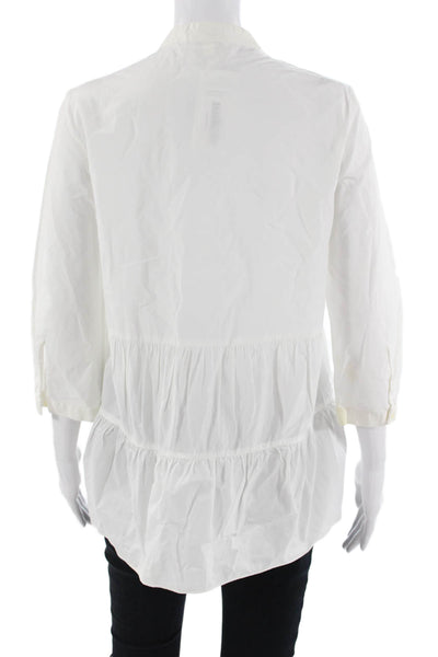 COS Womens Tunic Blouse High Neck Button 3/4 Sleeve Cotton White Size 6