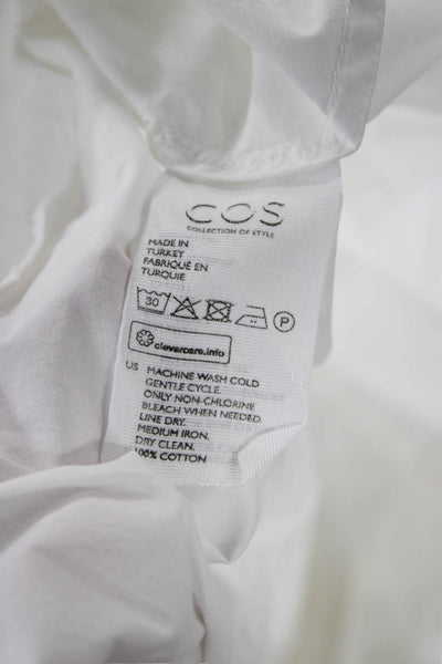 COS Womens Tunic Blouse High Neck Button 3/4 Sleeve Cotton White Size 6