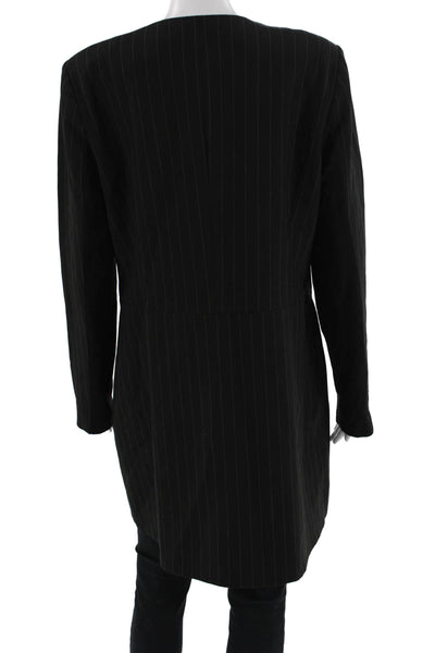 BCBGMAXAZRIA Women Overcoat Blazer Black Striped V-Neck Long Sleeve Size L