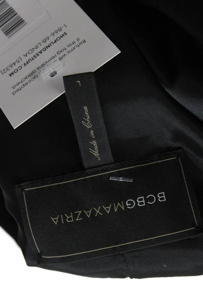 BCBGMAXAZRIA Women Overcoat Blazer Black Striped V-Neck Long Sleeve Size L