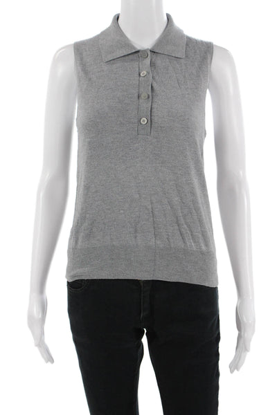 MNG Women Collared Polo Top Gray Polyester Blend Button Size S