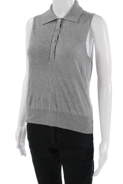 MNG Women Collared Polo Top Gray Polyester Blend Button Size S