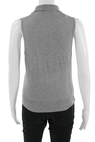 MNG Women Collared Polo Top Gray Polyester Blend Button Size S