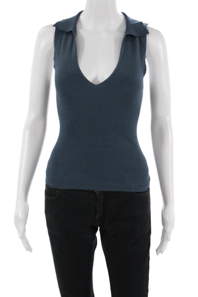 MNG Women Basic V-Neck Sleeveless Tank Dark Blue Size S