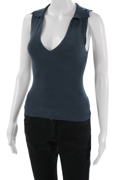 MNG Women Basic V-Neck Sleeveless Tank Dark Blue Size S