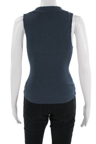 MNG Women Basic V-Neck Sleeveless Tank Dark Blue Size S