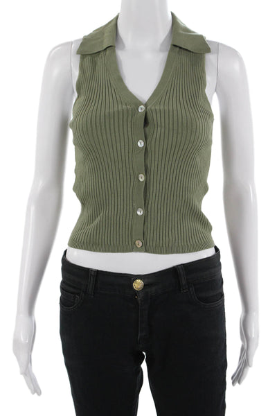 MNG Womens Cropped V-Neck Button Tank Top Green 90s Size S