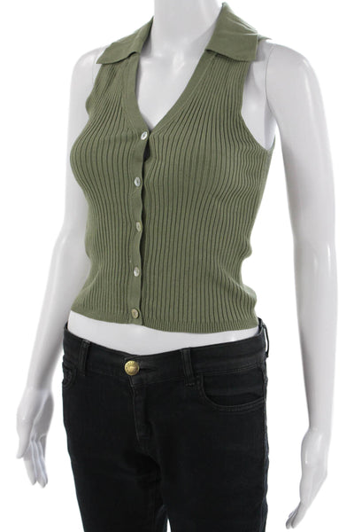 MNG Womens Cropped V-Neck Button Tank Top Green 90s Size S