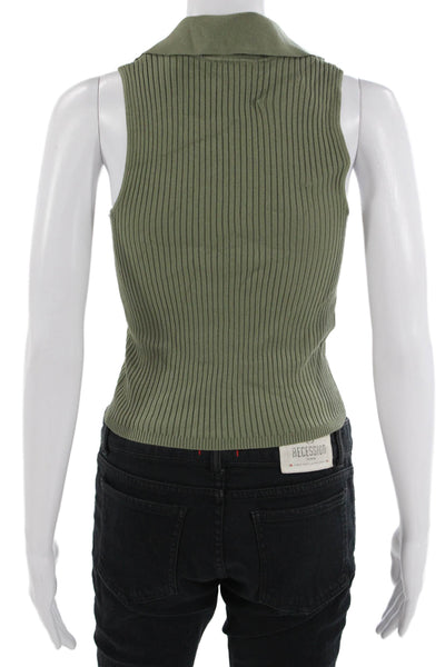 MNG Womens Cropped V-Neck Button Tank Top Green 90s Size S