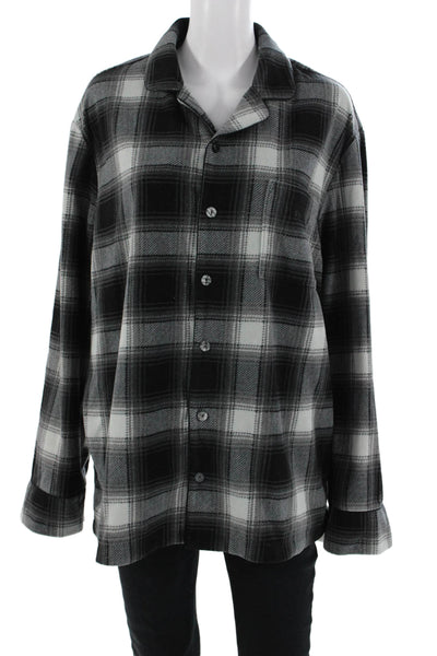Skims Mens Collared Black Plaid Button-Up Sweater Longsleeve Polyester Size M