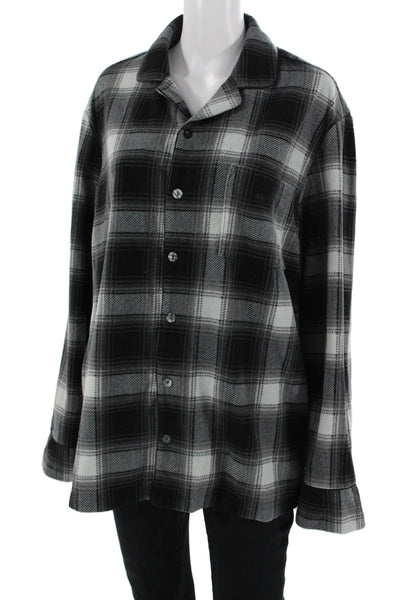 Skims Mens Collared Black Plaid Button-Up Sweater Longsleeve Polyester Size M