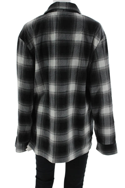 Skims Mens Collared Black Plaid Button-Up Sweater Longsleeve Polyester Size M