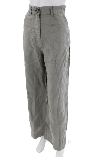 Zara Womens Cargo Chino Pants Gray Linen Blend Button Waist Size M