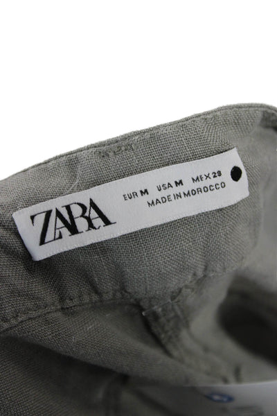 Zara Womens Cargo Chino Pants Gray Linen Blend Button Waist Size M