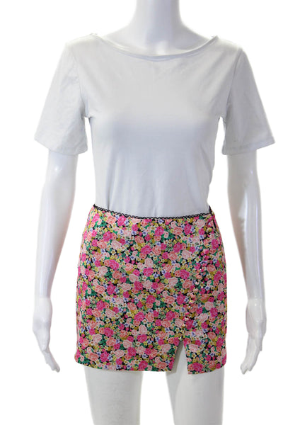 For Love & Lemons Womens Mini Straight Pencil Skort Black Floral Size XS