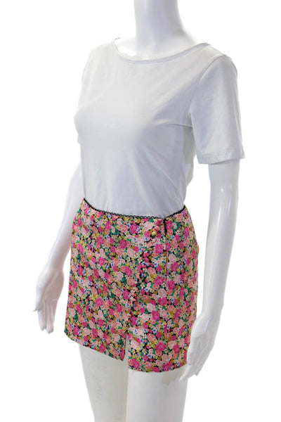 For Love & Lemons Womens Mini Straight Pencil Skort Black Floral Size XS