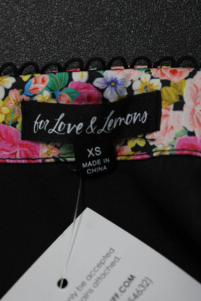 For Love & Lemons Womens Mini Straight Pencil Skort Black Floral Size XS