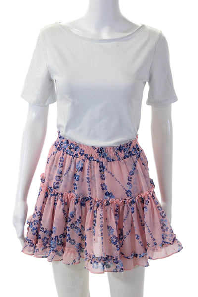 Misa Women Peasant Mini Skirt Pink Floral Viscose Size XS