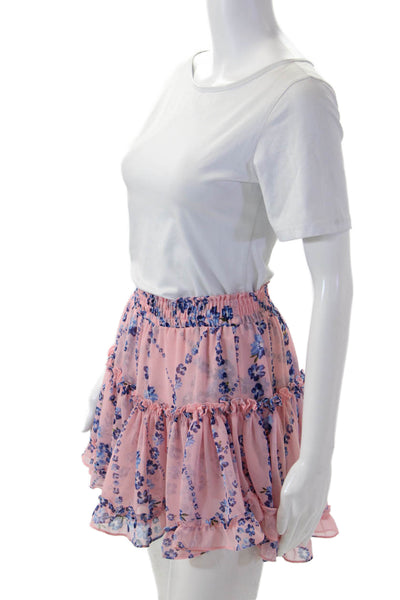 Misa Women Peasant Mini Skirt Pink Floral Viscose Size XS