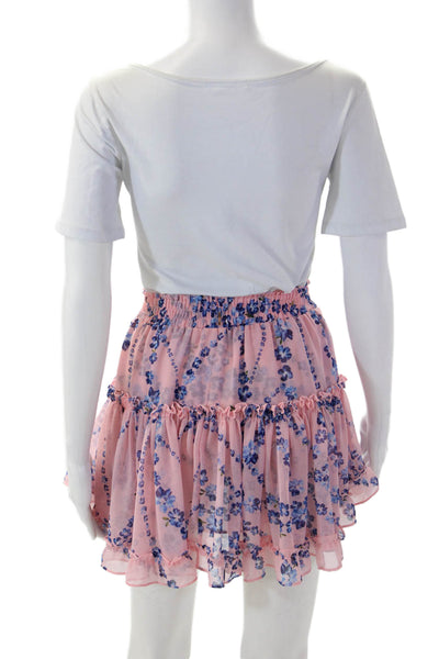 Misa Women Peasant Mini Skirt Pink Floral Viscose Size XS