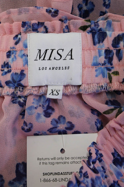 Misa Women Peasant Mini Skirt Pink Floral Viscose Size XS