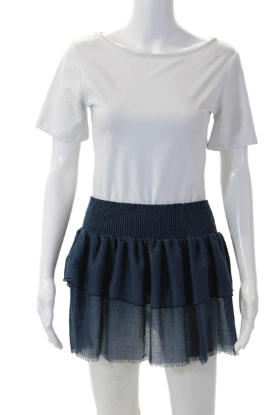 Pop Saint Barth Womens Peasant Mini Skirt Dark Blue 55% Viscose Size XS
