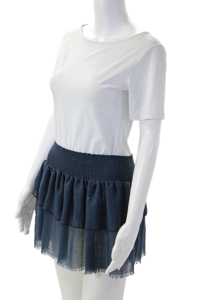 Pop Saint Barth Womens Peasant Mini Skirt Dark Blue 55% Viscose Size XS