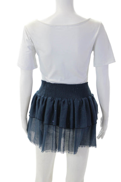 Pop Saint Barth Womens Peasant Mini Skirt Dark Blue 55% Viscose Size XS