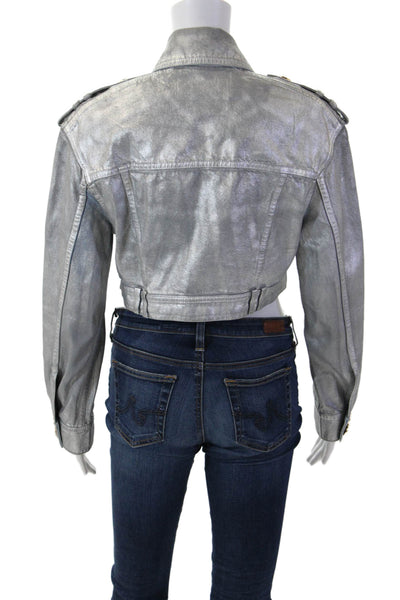 Balmain Women Military Jacket Gray 100% Cotton Collared Long Sleeve Size 34