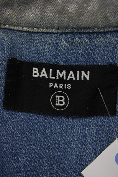 Balmain Women Military Jacket Gray 100% Cotton Collared Long Sleeve Size 34