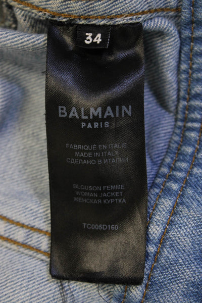 Balmain Women Military Jacket Gray 100% Cotton Collared Long Sleeve Size 34