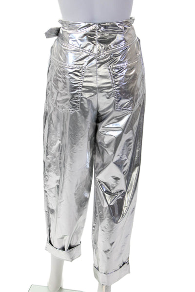 Balmain Women Cropped Paperbag Pants Gray Buckle Size 34