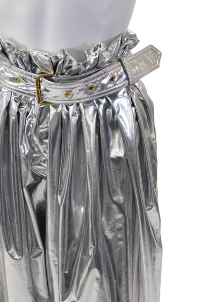 Balmain Women Cropped Paperbag Pants Gray Buckle Size 34