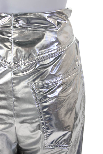 Balmain Women Cropped Paperbag Pants Gray Buckle Size 34