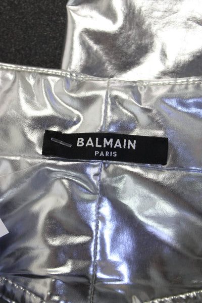 Balmain Women Cropped Paperbag Pants Gray Buckle Size 34