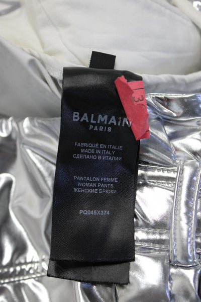Balmain Women Cropped Paperbag Pants Gray Buckle Size 34