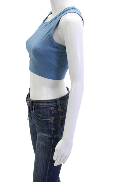 Year Of Ours Womens Scoop Neck Stretch Knit Sports Bra Blue Size Small