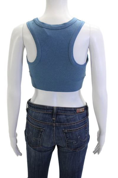 Year Of Ours Womens Scoop Neck Stretch Knit Sports Bra Blue Size Small