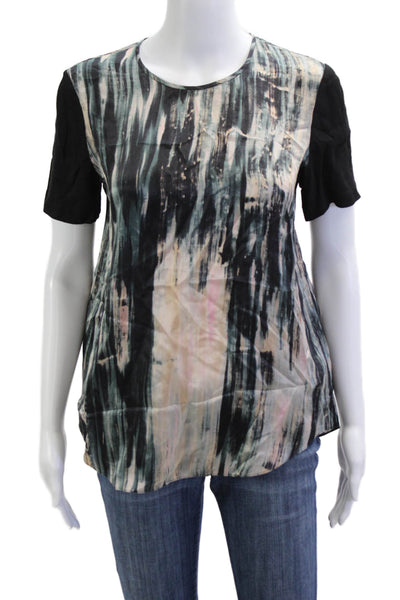 Rebecca Taylor Women Black Silk Blouse Short Sleeve Round Neck Size 2