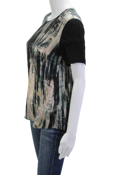 Rebecca Taylor Women Black Silk Blouse Short Sleeve Round Neck Size 2
