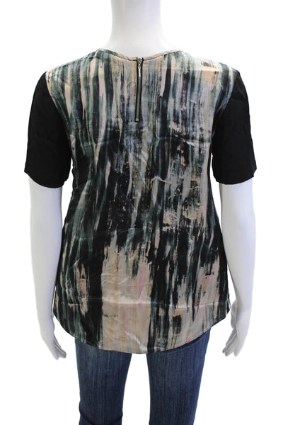 Rebecca Taylor Women Black Silk Blouse Short Sleeve Round Neck Size 2