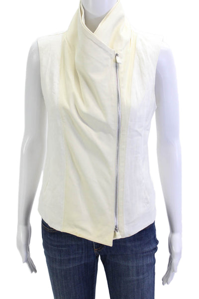 Vince Women Sleeveless High Neck Zip Linen Cotton Vest White Size S