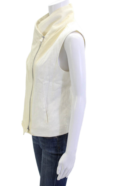 Vince Women Sleeveless High Neck Zip Linen Cotton Vest White Size S