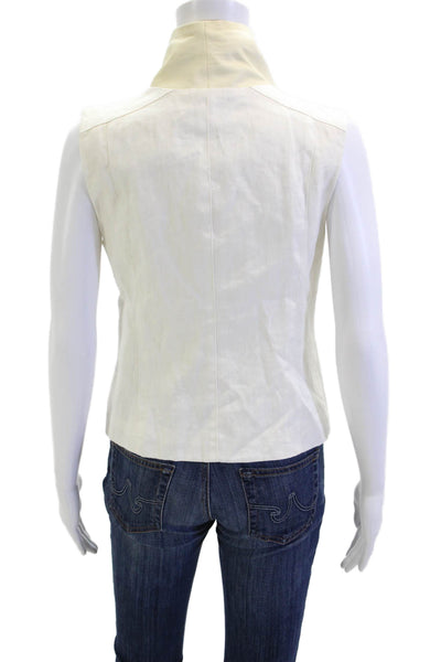Vince Women Sleeveless High Neck Zip Linen Cotton Vest White Size S