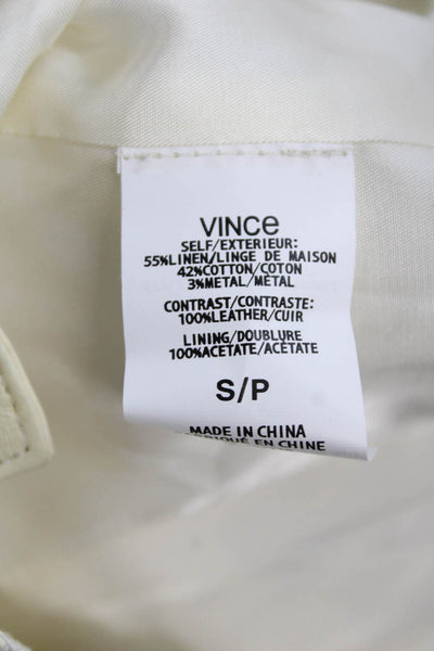 Vince Women Sleeveless High Neck Zip Linen Cotton Vest White Size S
