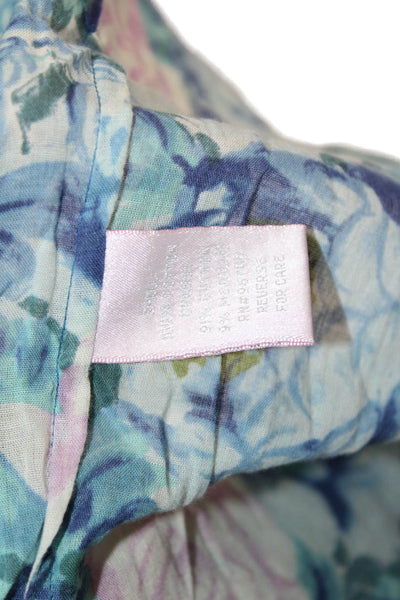 Rebecca Taylor Women Silk V-Neck Tunic Blouse Floral 3/4 Sleeve Blue Size 4